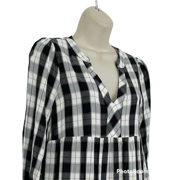 Anthropologie Maeve Women's Sz XS Amber Black & White Plaid Tiered Tunic Dress - Picture 3 of 9